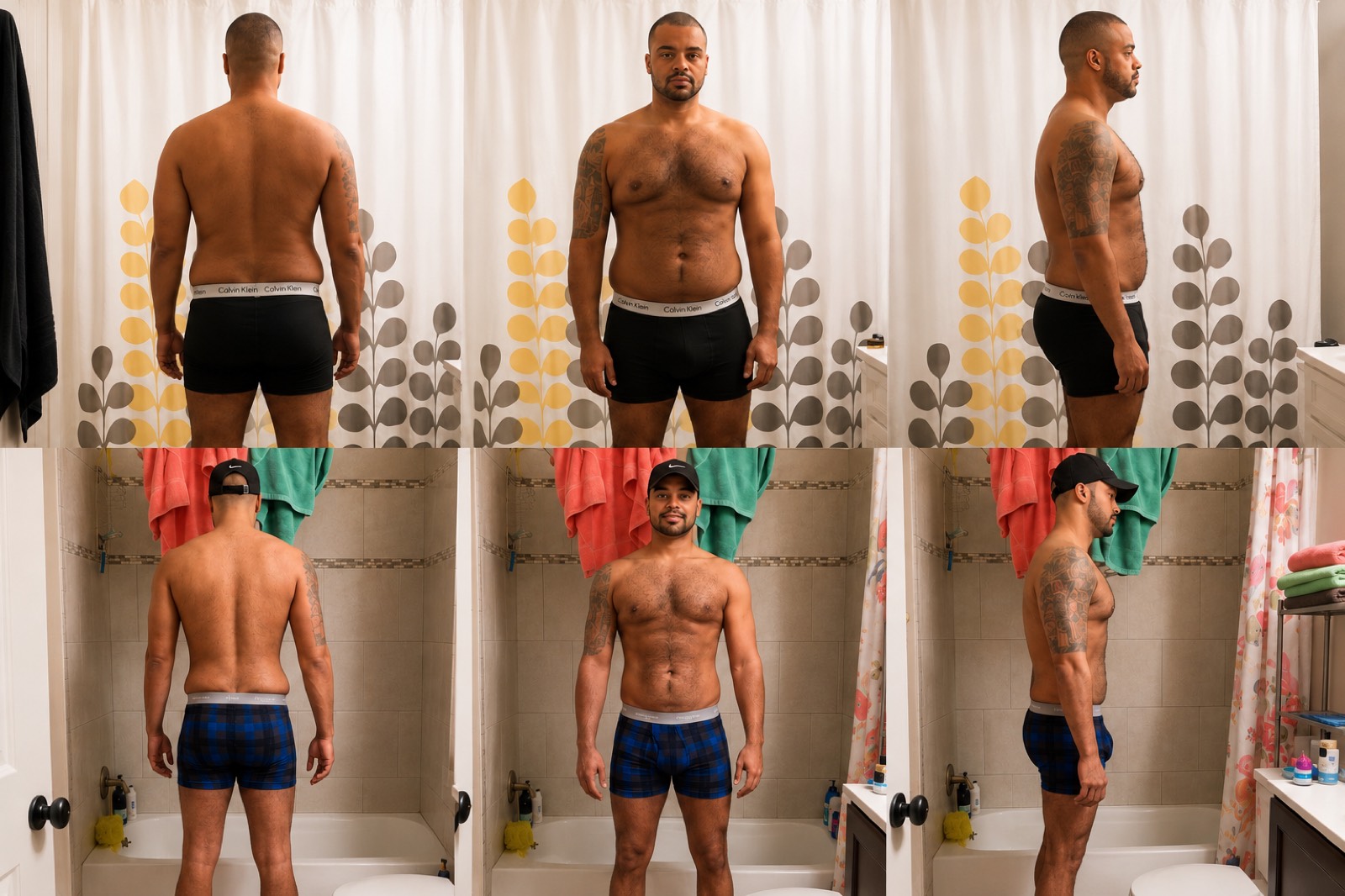 Client body transformation, front and side views